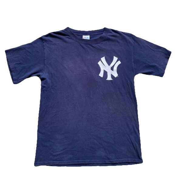 Majestic New York Yankees Jason Giambi T Shirt Jersey Y2K Baseball MLB Blue - Picture 2 of 6